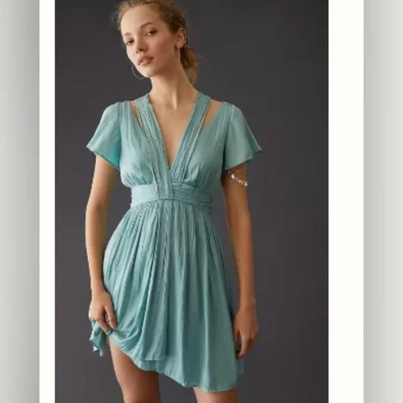 Anthropologie Deep V Vibrant Mini Dress - Picture 1 of 4